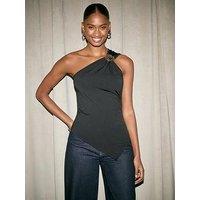 New Look Black One Shoulder Buckle Detail Top
