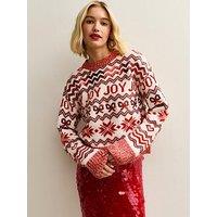 New Look Red Joy Zig Zag Crew Neck Christmas Jumper