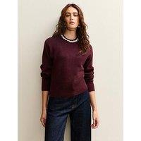 New Look Burgundy Embellished Necklace Jumper