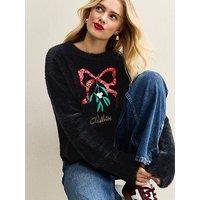 New Look Xmas Mistletoe Fluffy Jumper - Black