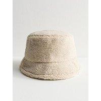 New Look Cream Borg Bucket Hat