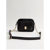 New Look Faux Leather Textured Cross Body Bag - Black