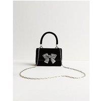 New Look Black Diamante Bow Top Handle Bag