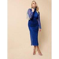 Little Mistress Mesh Print Midaxi Dress - Blue