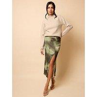 Little Mistress Midaxi Skirt - Khaki Green Print