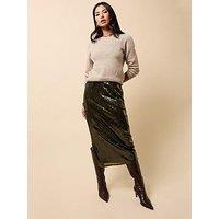 Little Mistress Khaki Sequin Midaxi Skirt - Green