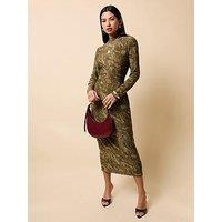 Little Mistress Print Lurex Midaxi Dress - Gold