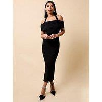 Little Mistress Mesh Gem Detail Bardot Midaxi Dress - Black