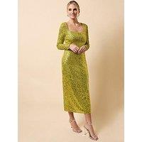 Little Mistress Sequin Square Neck Midaxi Dress - Green