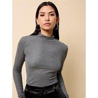 Little Mistress Shimmer High Neck Top - Pewter