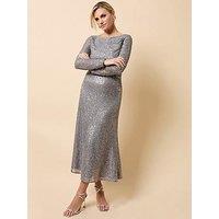 Little Mistress Gathered Sequin Midaxi Dress - Silver