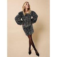 Little Mistress Velvet And Silver Sequin Mini Dress - Black