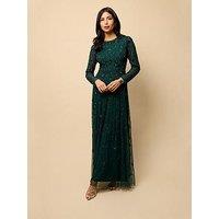 Little Mistress Teal Long Sleeve Embellished Maxi Dress - Teal