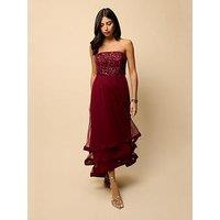 Little Mistress Bandeau Embellished Maxi Dress - Red