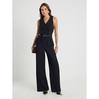 River Island Pleated Waist Jumpsuit - Black