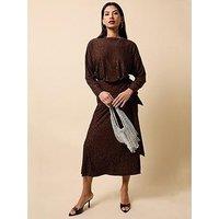Little Mistress Chocolate Animal Texture Gem Wrap Midaxi Dress - Brown