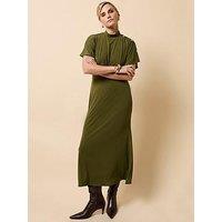Little Mistress Khaki Button Detail Midaxi Dress - Green