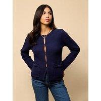 Little Mistress Knitted Bow Pocket Detail Cardigan - Navy