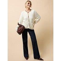Little Mistress Knitted Bow Pocket Detail Cardigan - Cream