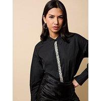 Little Mistress Embellished Trim Detail Shirt - Black