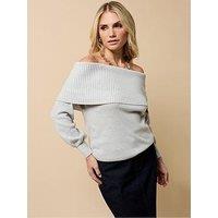Little Mistress Knitted Bardot Jumper - Grey