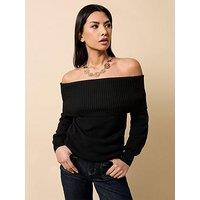 Little Mistress Knitted Bardot Jumper - Black