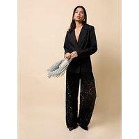 Little Mistress Lace Wide Leg Trousers - Black