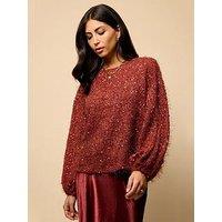 Little Mistress Cherry Sequin Eyelash Jumper - Red