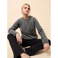 Little Mistress Embellished Knitted Jumper - Grey