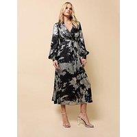 Little Mistress Silver Foil Midaxi Dress - Black