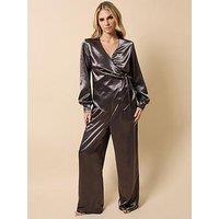 Little Mistress Satin Wrap Top - Grey