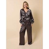 Little Mistress Satin Wide Leg Trousers - Grey