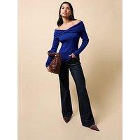 Little Mistress Knot Detail Bardot Jumper - Cobalt Blue