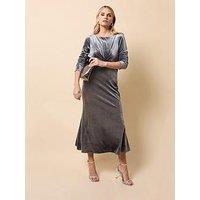 Little Mistress Velvet Midaxi Dress - Pewter
