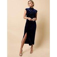 Little Mistress Velvet High Neck Midaxi Dress - Navy