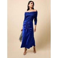 Little Mistress Gathered Detail Satin Midaxi Skirt - Cobalt Blue