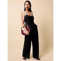 Little Mistress Contrast Shoulder Bow Jumpsuit - Black