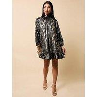Little Mistress Foil Print Mini Dress - Gold