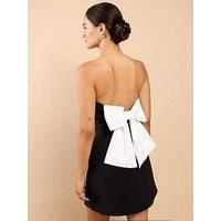 Little Mistress Velvet Contrast Bow Mini Dress - Black