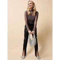 Little Mistress Pu Split Detail Wide Leg Trousers - Black