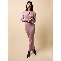 Little Mistress Knitted Bardot Maxi Dress - Mink