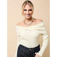 Little Mistress Knot Detail Bardot Jumper - Cream