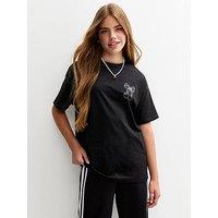 New Look 915 Girls Longline World Tour Ticket Print T-Shirt - Black