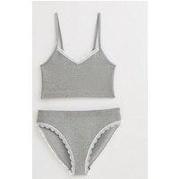 New Look 915 Girls Ribbed Pointelle Trimmed Crop Top And Briefs Set - Grey