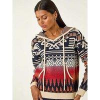 Roman Jacquard Hooded Knit - Navy