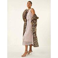 Roman Sequin Detail Pleated Midi Dress - Silver