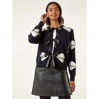 Roman Bow Tie Front Knit Jumper - Black