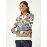 Roman Jacquard Hooded Knit Jumper - Grey