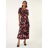 Roman Spot Print Wrap Midi Dress - Red