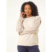 Roman Petite Knit Jacquard Sleeve Jumper - White